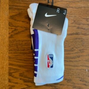 Nike White and Purple Dri-Fit Crew Socks Men’s XL 12-15 NBA Logo